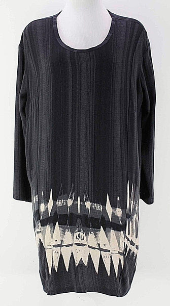 Tracy Reese Sz SP Charcoal Cream Rayon Blend Back Drop Hem Tunic Dress