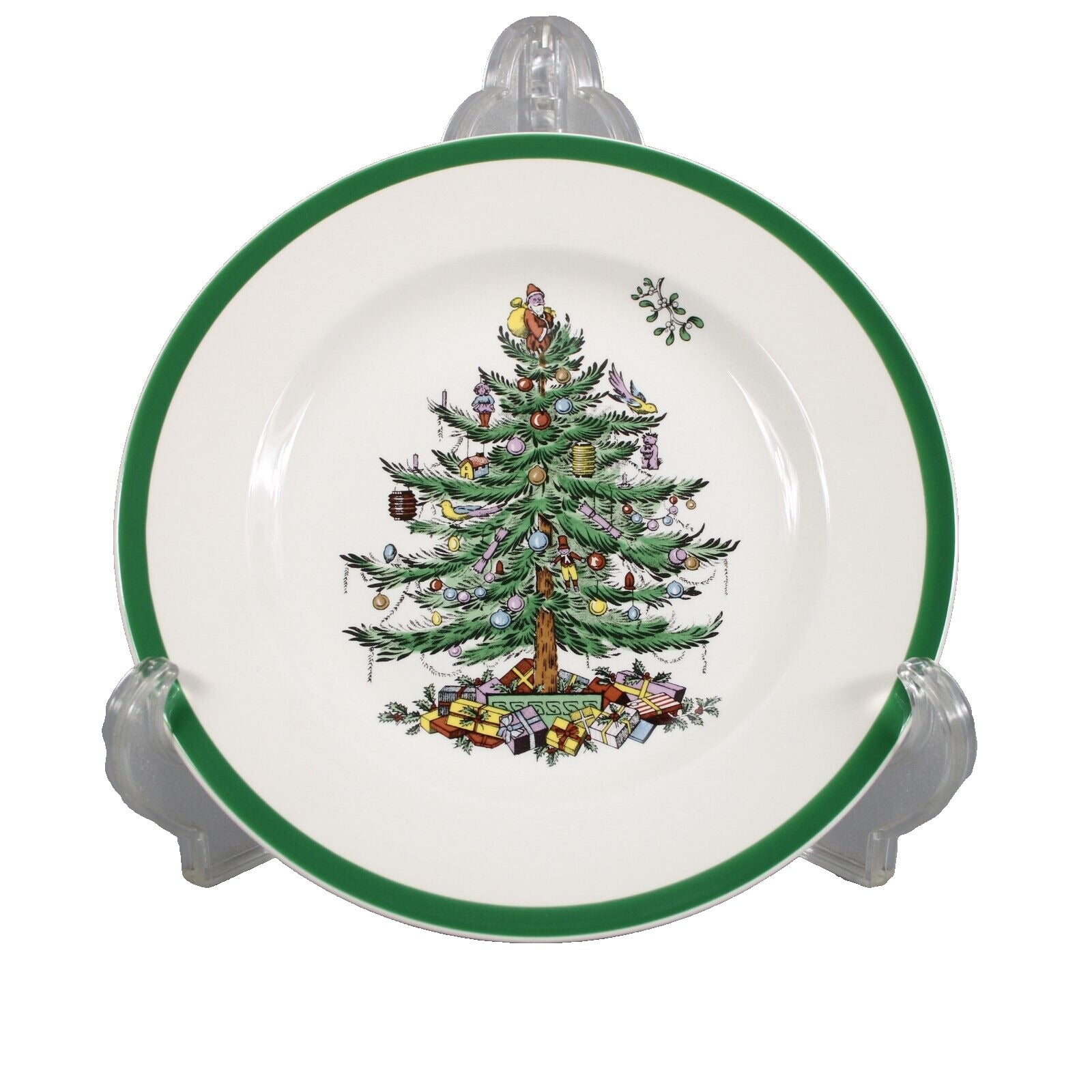 Spode White Green Multi Color Christmas Tree S3324 8" Plate