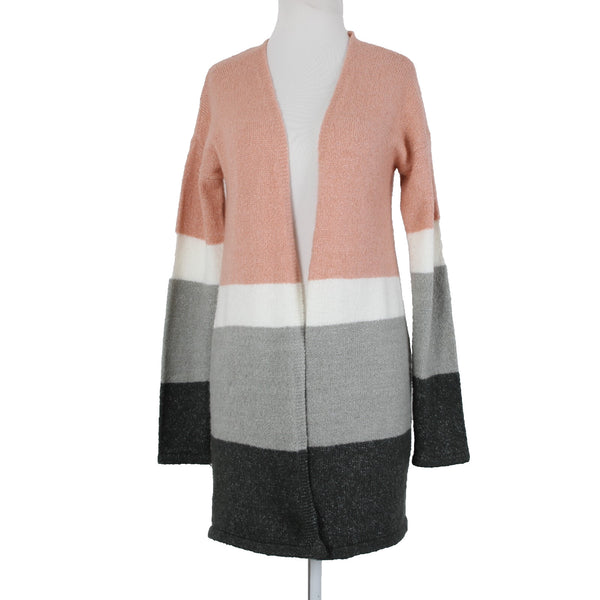 Love By Design Sz M Pink White Gray Knit Acrylic Polyester Spandex Wrap Sweater