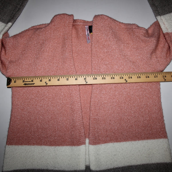 Love By Design Sz M Pink White Gray Knit Acrylic Polyester Spandex Wrap Sweater