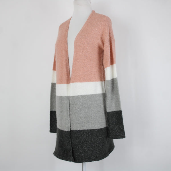 Love By Design Sz M Pink White Gray Knit Acrylic Polyester Spandex Wrap Sweater
