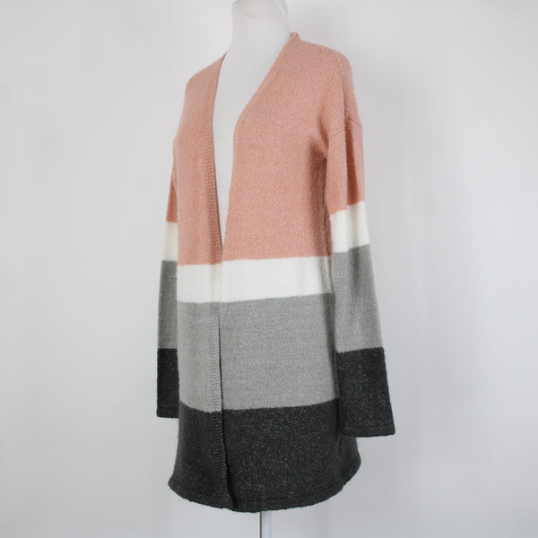 Love By Design Sz M Pink White Gray Knit Acrylic Polyester Spandex Wrap Sweater