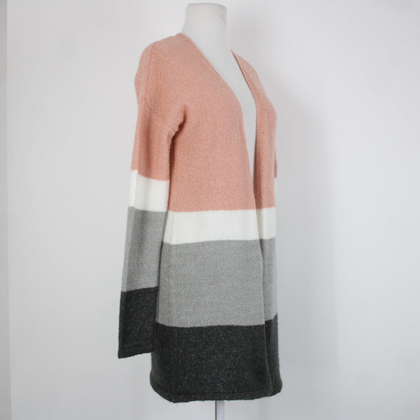Love By Design Sz M Pink White Gray Knit Acrylic Polyester Spandex Wrap Sweater