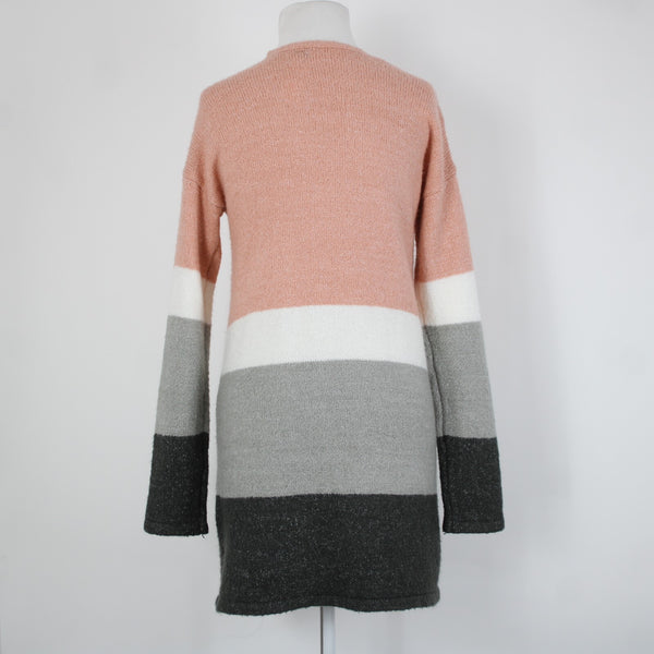 Love By Design Sz M Pink White Gray Knit Acrylic Polyester Spandex Wrap Sweater