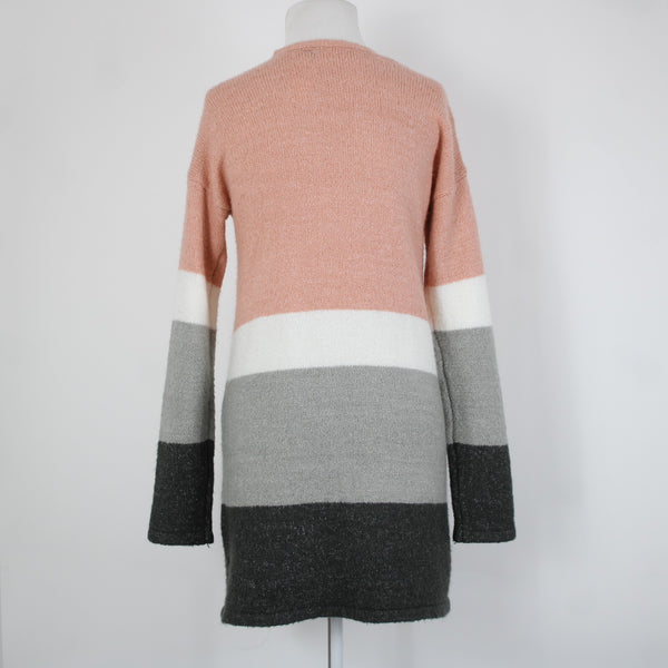 Love By Design Sz M Pink White Gray Knit Acrylic Polyester Spandex Wrap Sweater