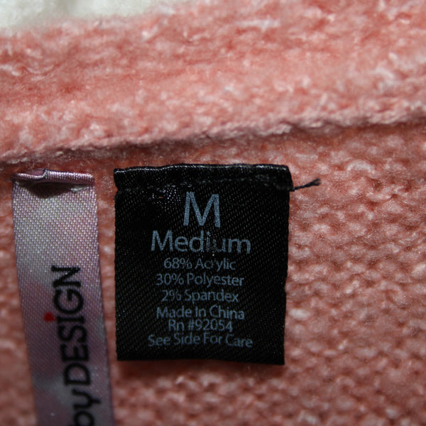 Love By Design Sz M Pink White Gray Knit Acrylic Polyester Spandex Wrap Sweater