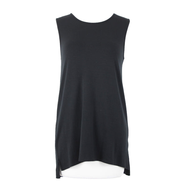 J Jill NEW $49 Sz XS Black Wide Strap Sleeveless Side Slit Rayon Lycra Tank Top