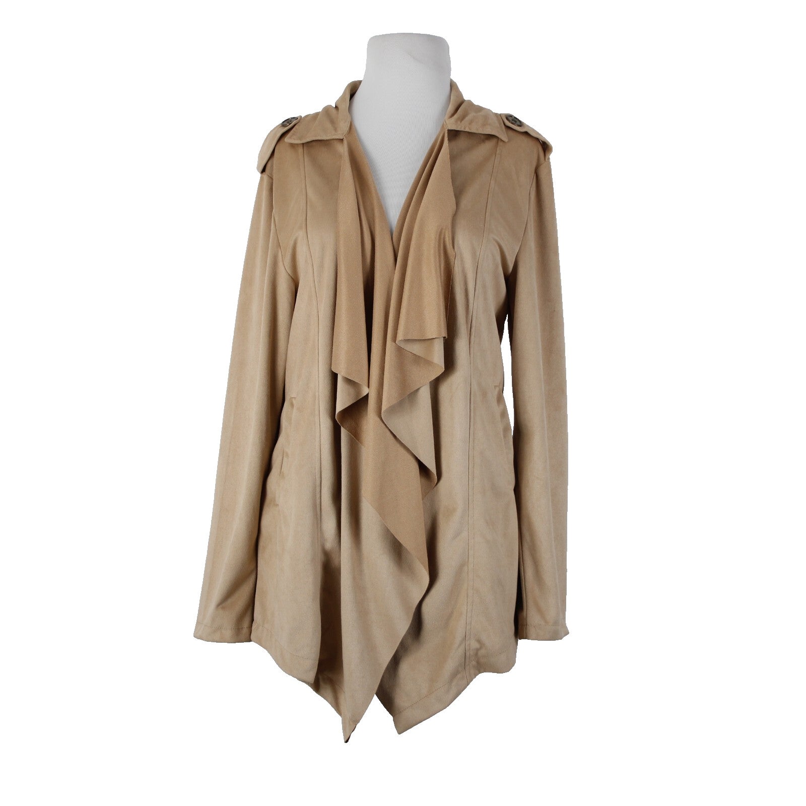 Wet Seal NEW $40 Sz M Tan Waterfall Faux Suede 100% Polyester Wrap Sweater