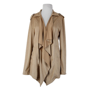 Wet Seal NEW $40 Sz M Tan Waterfall Faux Suede 100% Polyester Wrap Sweater