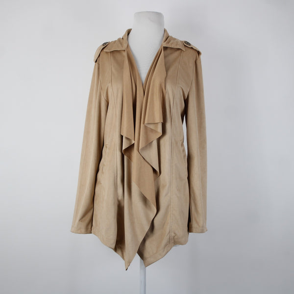 Wet Seal NEW $40 Sz M Tan Waterfall Faux Suede 100% Polyester Wrap Sweater