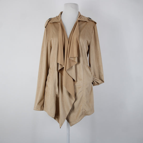 Wet Seal NEW $40 Sz M Tan Waterfall Faux Suede 100% Polyester Wrap Sweater