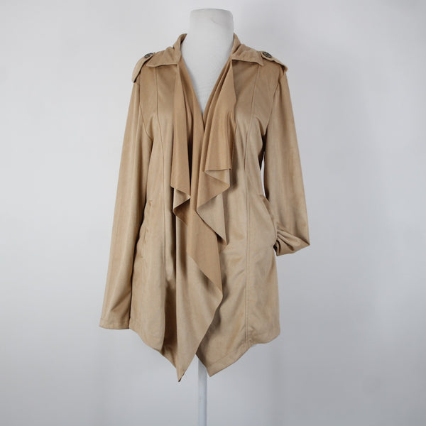 Wet Seal NEW $40 Sz M Tan Waterfall Faux Suede 100% Polyester Wrap Sweater