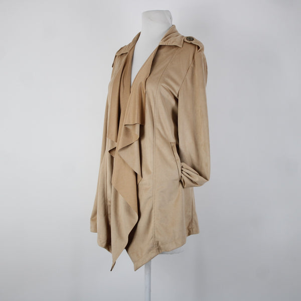 Wet Seal NEW $40 Sz M Tan Waterfall Faux Suede 100% Polyester Wrap Sweater