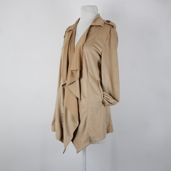 Wet Seal NEW $40 Sz M Tan Waterfall Faux Suede 100% Polyester Wrap Sweater