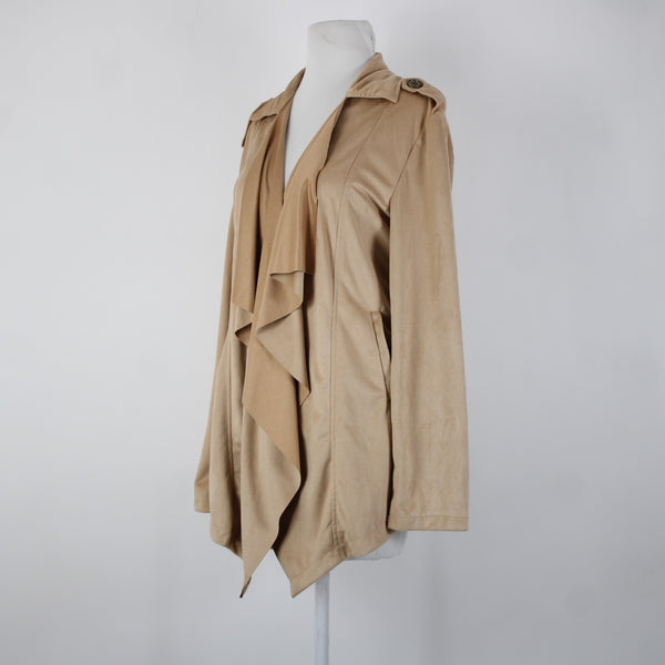 Wet Seal NEW $40 Sz M Tan Waterfall Faux Suede 100% Polyester Wrap Sweater