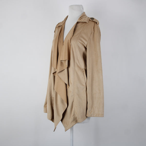 Wet Seal NEW $40 Sz M Tan Waterfall Faux Suede 100% Polyester Wrap Sweater