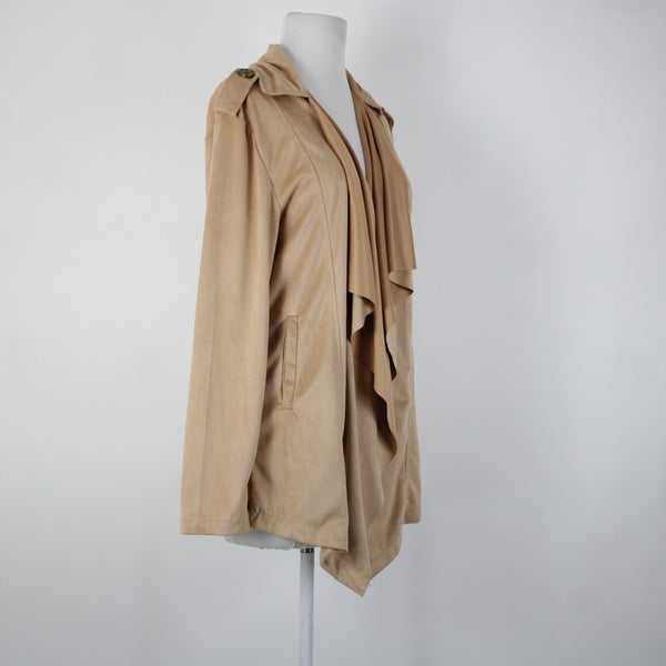 Wet Seal NEW $40 Sz M Tan Waterfall Faux Suede 100% Polyester Wrap Sweater