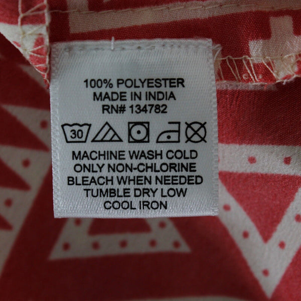 Indulge Sz M Red Beige Long Ruffle Neck Elastic Waist 16" Slit Poly Maxi Dress