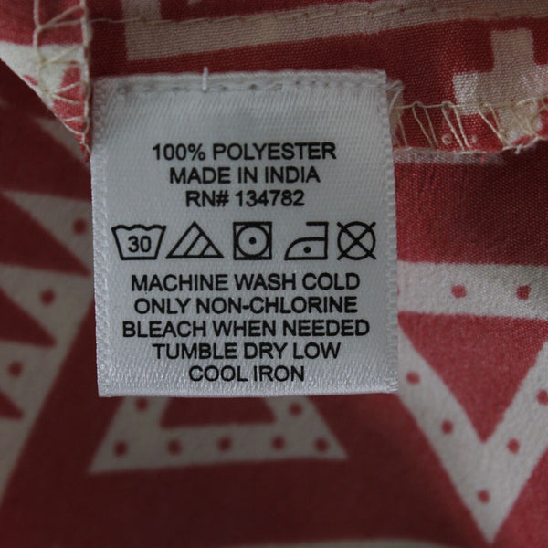 Indulge Sz M Red Beige Long Ruffle Neck Elastic Waist 16" Slit Poly Maxi Dress