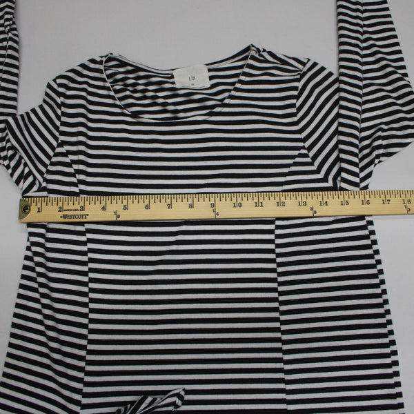 T. La Sz XS Black White Striped Tie Side Round Neck Cotton Polyester Top