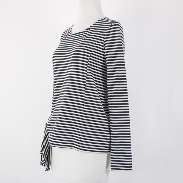 T. La Sz XS Black White Striped Tie Side Round Neck Cotton Polyester Top