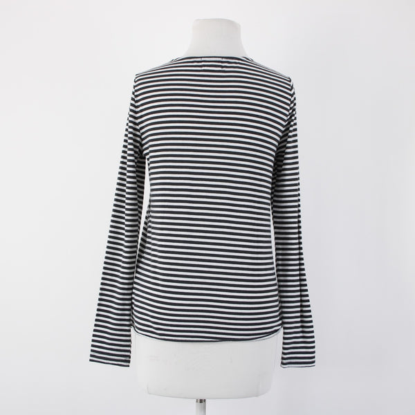 T. La Sz XS Black White Striped Tie Side Round Neck Cotton Polyester Top
