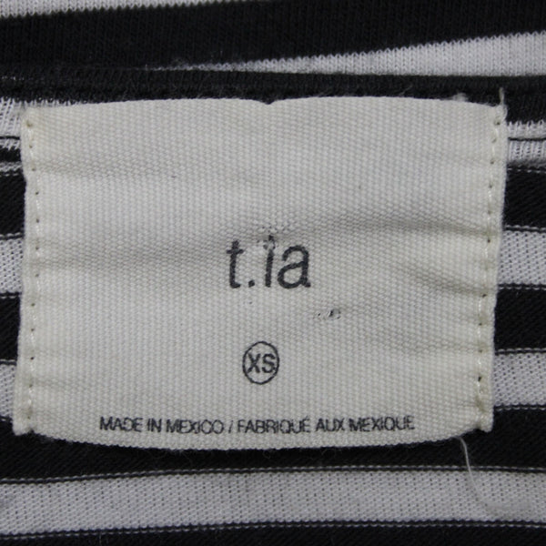 T. La Sz XS Black White Striped Tie Side Round Neck Cotton Polyester Top