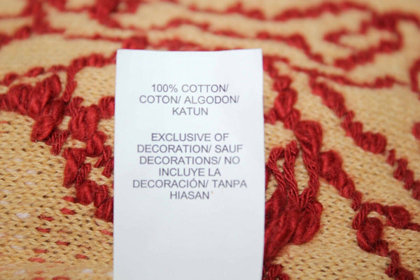 Lucky Brand Sz XS Red Tan Ivory Knubby Fringe Open All Cotton Knit Cardigan