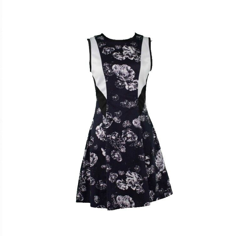 Prabal Gurung NEW Sz 2 Navy Blue White Zip Back Cotton Poly Blend Woven Dress
