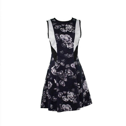 Prabal Gurung NEW Sz 2 Navy Blue White Zip Back Cotton Poly Blend Woven Dress