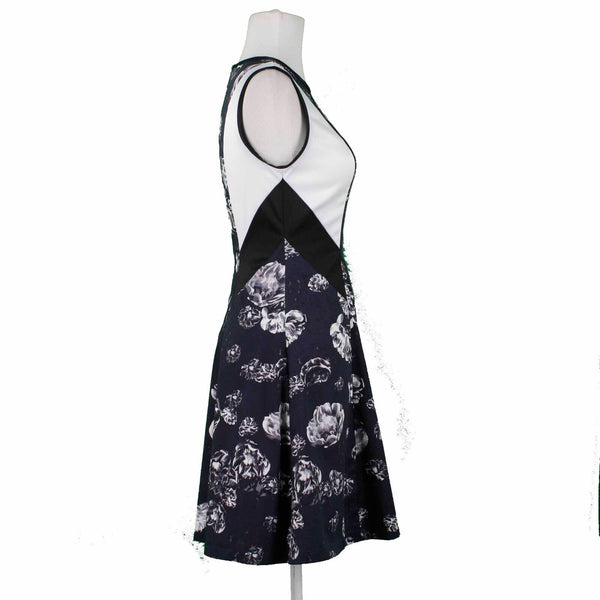 Prabal Gurung NEW Sz 2 Navy Blue White Zip Back Cotton Poly Blend Woven Dress