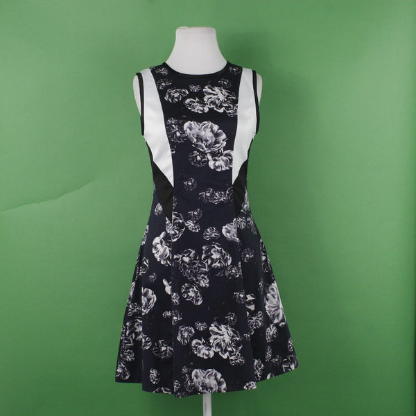 Prabal Gurung NEW Sz 2 Navy Blue White Zip Back Cotton Poly Blend Woven Dress