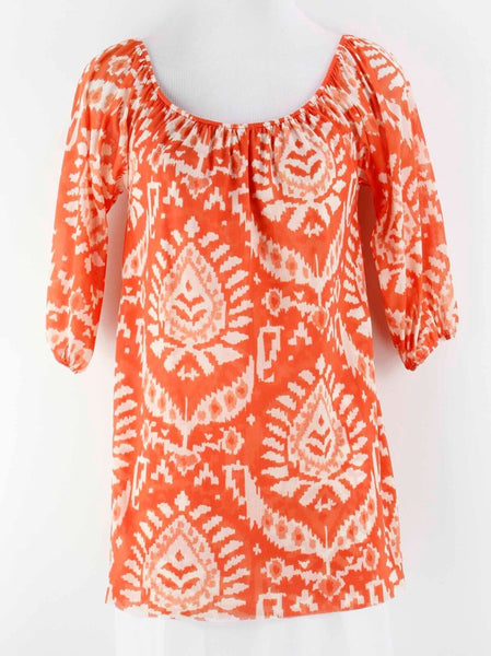 Boston Proper Sz XS Orange Cream Nylon Mesh 3/4 Sleeve Peasant Top