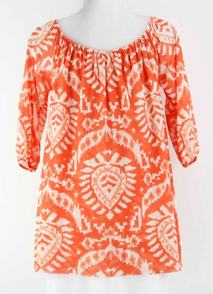 Boston Proper Sz XS Orange Cream Nylon Mesh 3/4 Sleeve Peasant Top