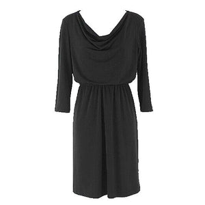 Donna Ricco Sz 4 Black Cowl Neck 3/4 Sleeve A Line Poly Blend Dress