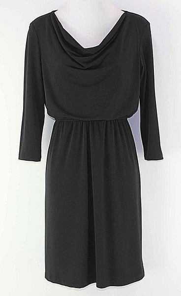 Donna Ricco Sz 4 Black Cowl Neck 3/4 Sleeve A Line Poly Blend Dress