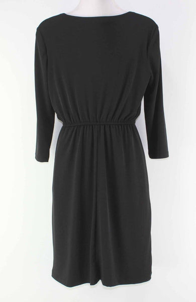 Donna Ricco Sz 4 Black Cowl Neck 3/4 Sleeve A Line Poly Blend Dress
