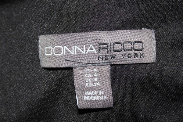 Donna Ricco Sz 4 Black Cowl Neck 3/4 Sleeve A Line Poly Blend Dress