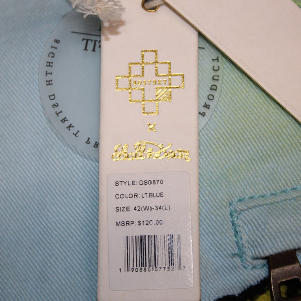 Stall & Dean Jeans NEW $120 Sz 42 x 34 Blue Yellow Multi Cotton Spandex Jeans