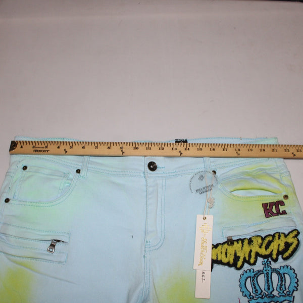 Stall & Dean Jeans NEW $120 Sz 42 x 34 Blue Yellow Multi Cotton Spandex Jeans
