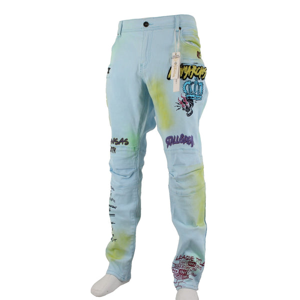 Stall & Dean Jeans NEW $120 Sz 42 x 34 Blue Yellow Multi Cotton Spandex Jeans