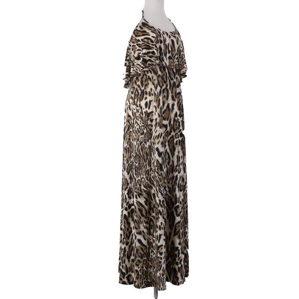 Veronica M Dress Sz S Brown White Animal Print Polyester Spandex Dress