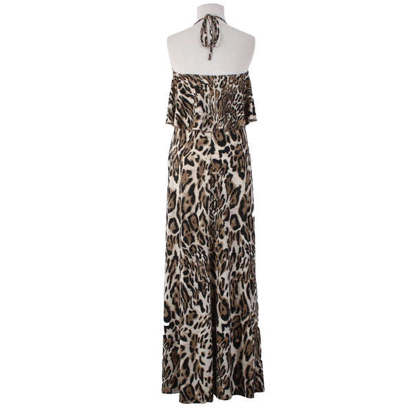 Veronica M Dress Sz S Brown White Animal Print Polyester Spandex Dress