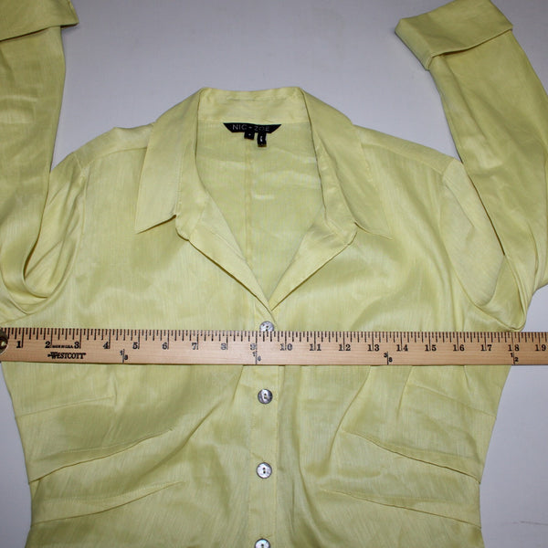 Nic + Zoe Sz S Yellow Collar Button 3/4 Sleeve Linen Polyester Blend Classic Top