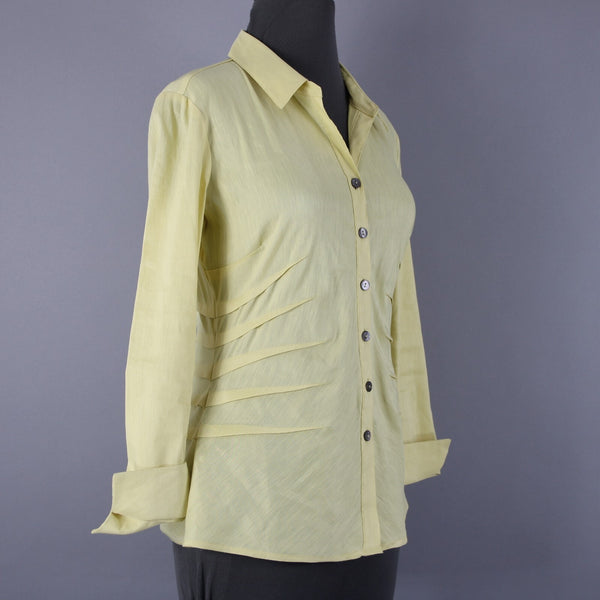 Nic + Zoe Sz S Yellow Collar Button 3/4 Sleeve Linen Polyester Blend Classic Top