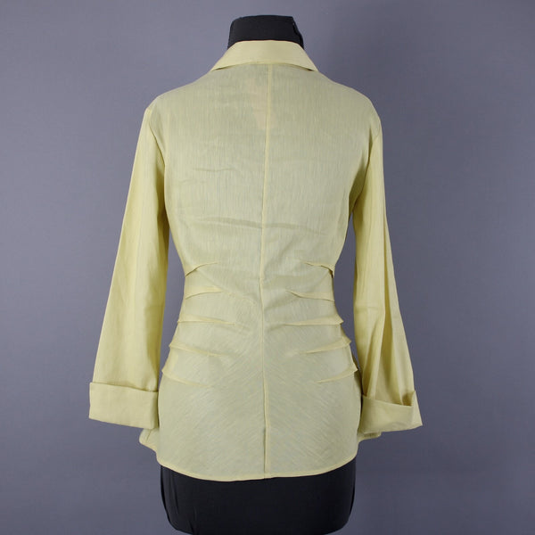 Nic + Zoe Sz S Yellow Collar Button 3/4 Sleeve Linen Polyester Blend Classic Top