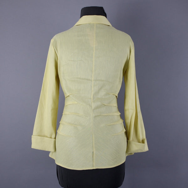 Nic + Zoe Sz S Yellow Collar Button 3/4 Sleeve Linen Polyester Blend Classic Top
