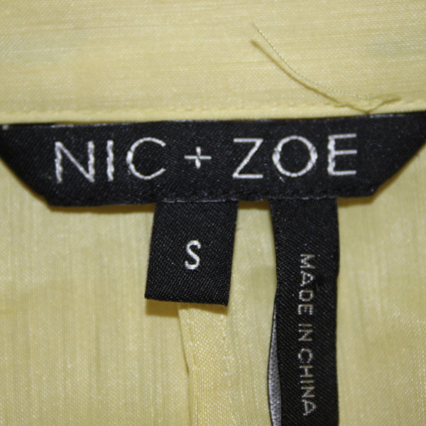 Nic + Zoe Sz S Yellow Collar Button 3/4 Sleeve Linen Polyester Blend Classic Top