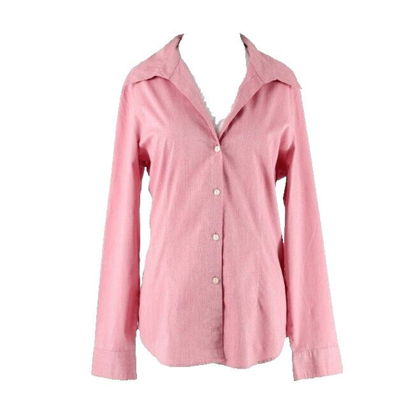New York & Co Sz L Pink Button Up Cotton Blend Shirt
