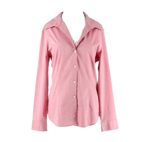 New York & Co Sz L Pink Button Up Cotton Blend Shirt